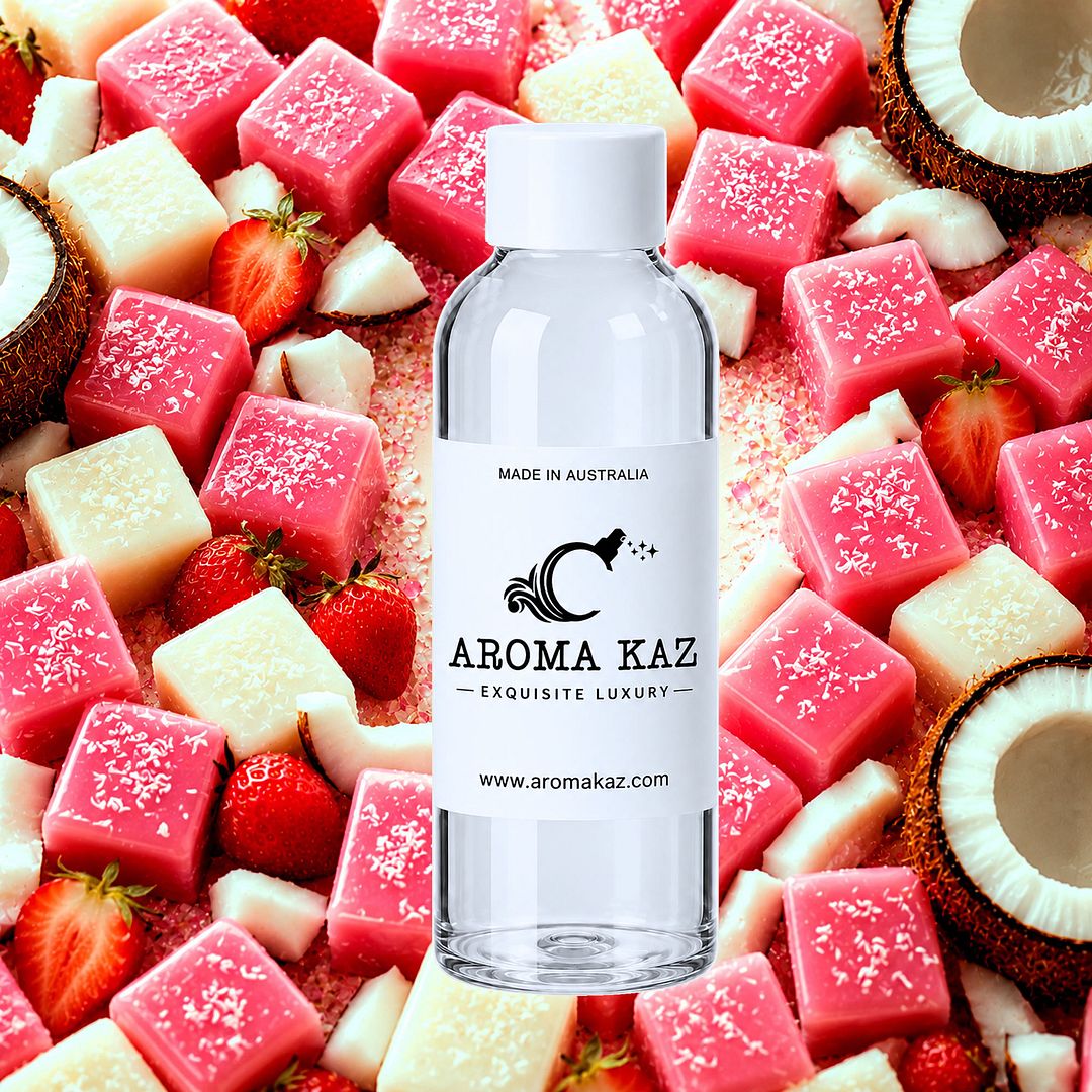 Coconut Ice fragrance oil for candle making, soap making and perfume blending – vegan, cruelty-free featuring sweet coconut candy aroma, handmade in Australia.