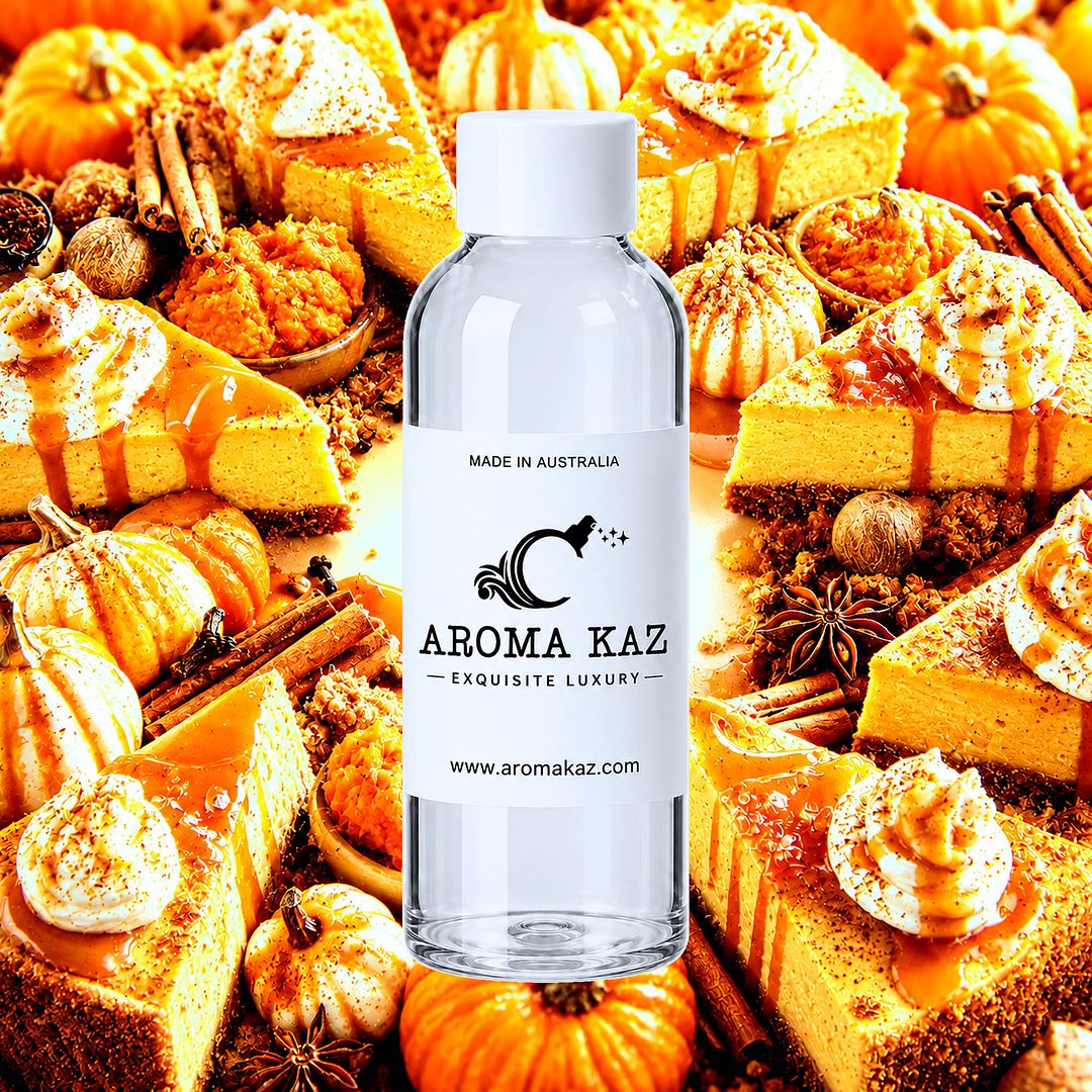 Pumpkin Cheesecake fragrance oil for candle making, soap making and perfume blending – vegan, cruelty-free featuring creamy spiced pumpkin dessert aroma, handmade in Australia.
