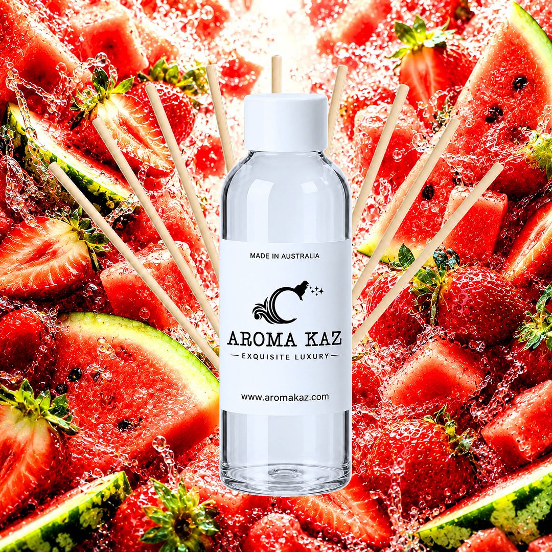 Strawberry Watermelon Diffuser Fragrance Oil Refill – vegan, cruelty-free featuring refreshing summer watermelon and plump juicy strawberries, handmade in Australia.
