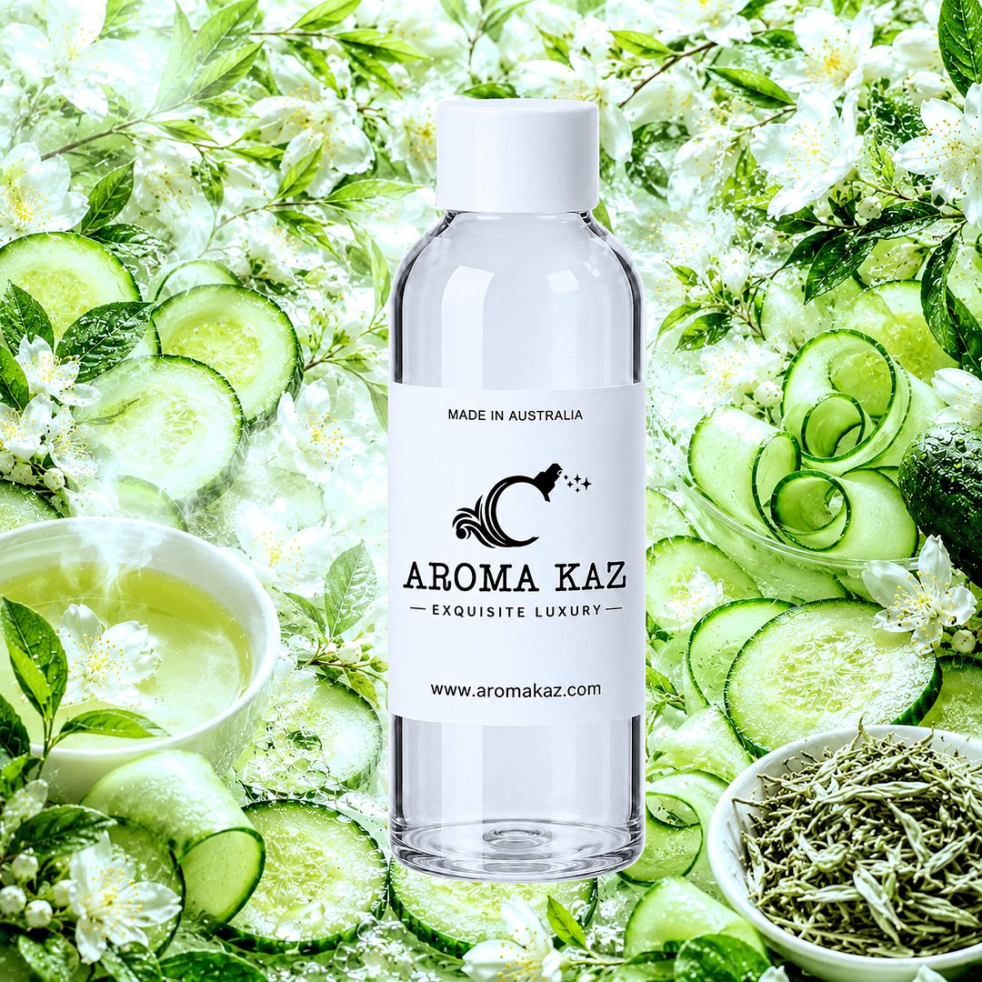 White Tea & Cucumber fragrance oil for candle making, soap making and perfume blending – vegan, cruelty-free featuring crisp cucumber and refreshing white tea, handmade in Australia.