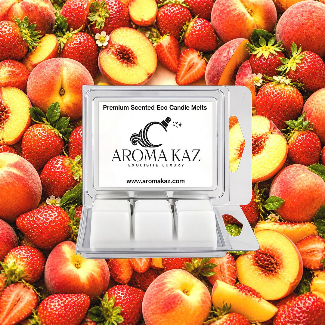 Strawberry Peaches eco soy wax melts – vegan, cruelty-free featuring ripe peaches and juicy strawberries, handmade in Australia.