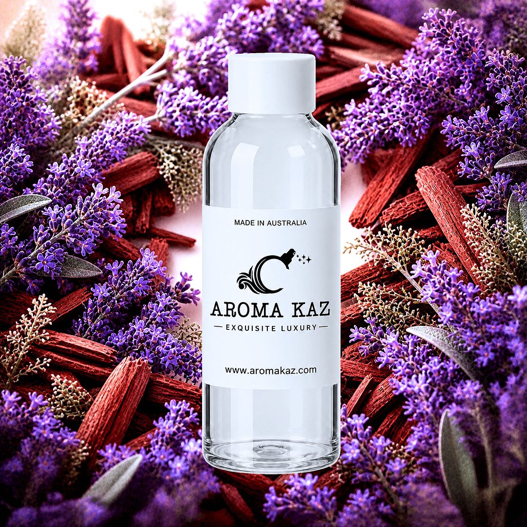 Lavender & Sandalwood fragrance oil for candle making, soap making and perfume blending – vegan, cruelty-free featuring floral fresh lavender and warm sandalwood notes, handmade in Australia.