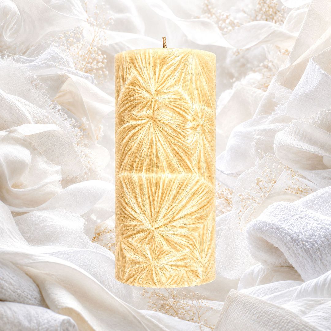 Clean Cotton plant based Pillar Candle – vegan, cruelty-free featuring fresh laundry cotton aroma, handmade in Australia.