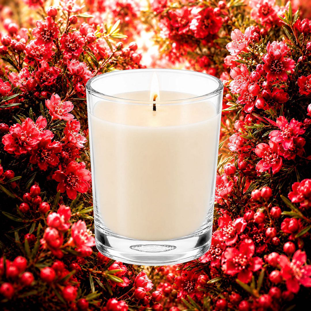 Australian Red Boronia Scented Votive Candles eco soy plant based – vegan, cruelty-free featuring rich native floral aroma, handmade in Australia.