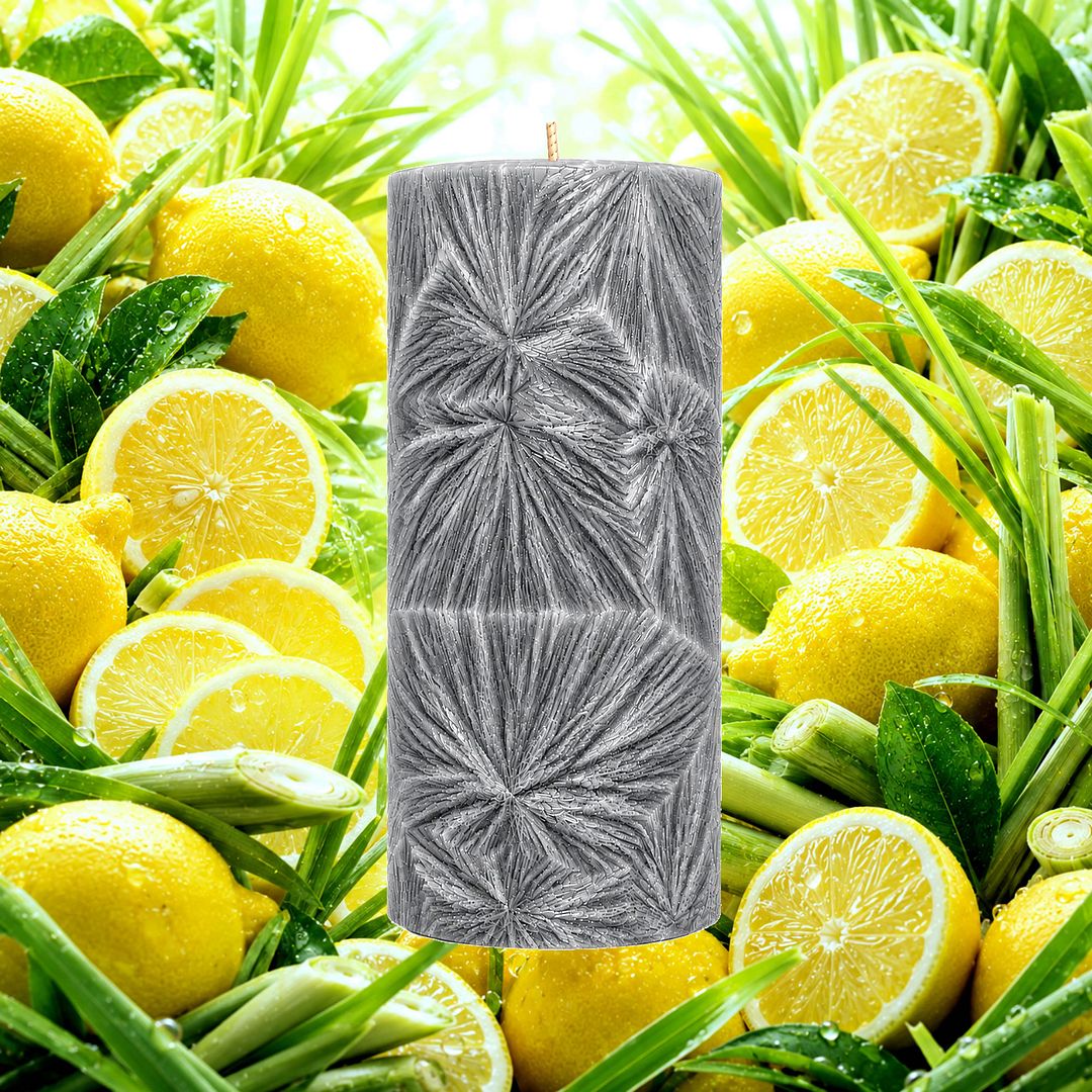 Lemon Citronella plant based Pillar Candle – vegan, cruelty-free featuring citrus lemons and fresh citronella notes, handmade in Australia.