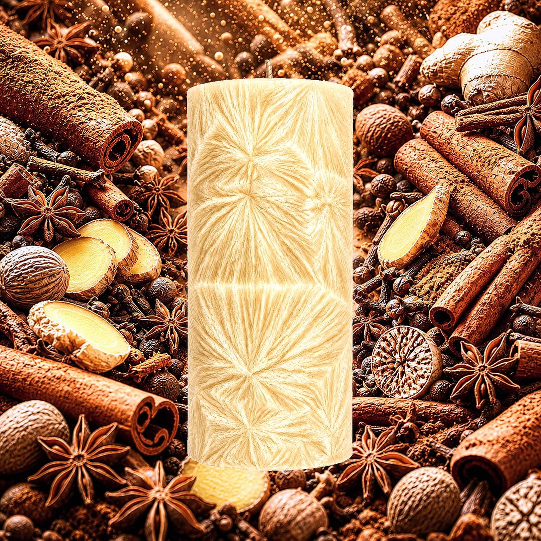 Cinnamon Spice plant based Pillar Candle – vegan, cruelty-free featuring warm classic cinnamon aroma, handmade in Australia.