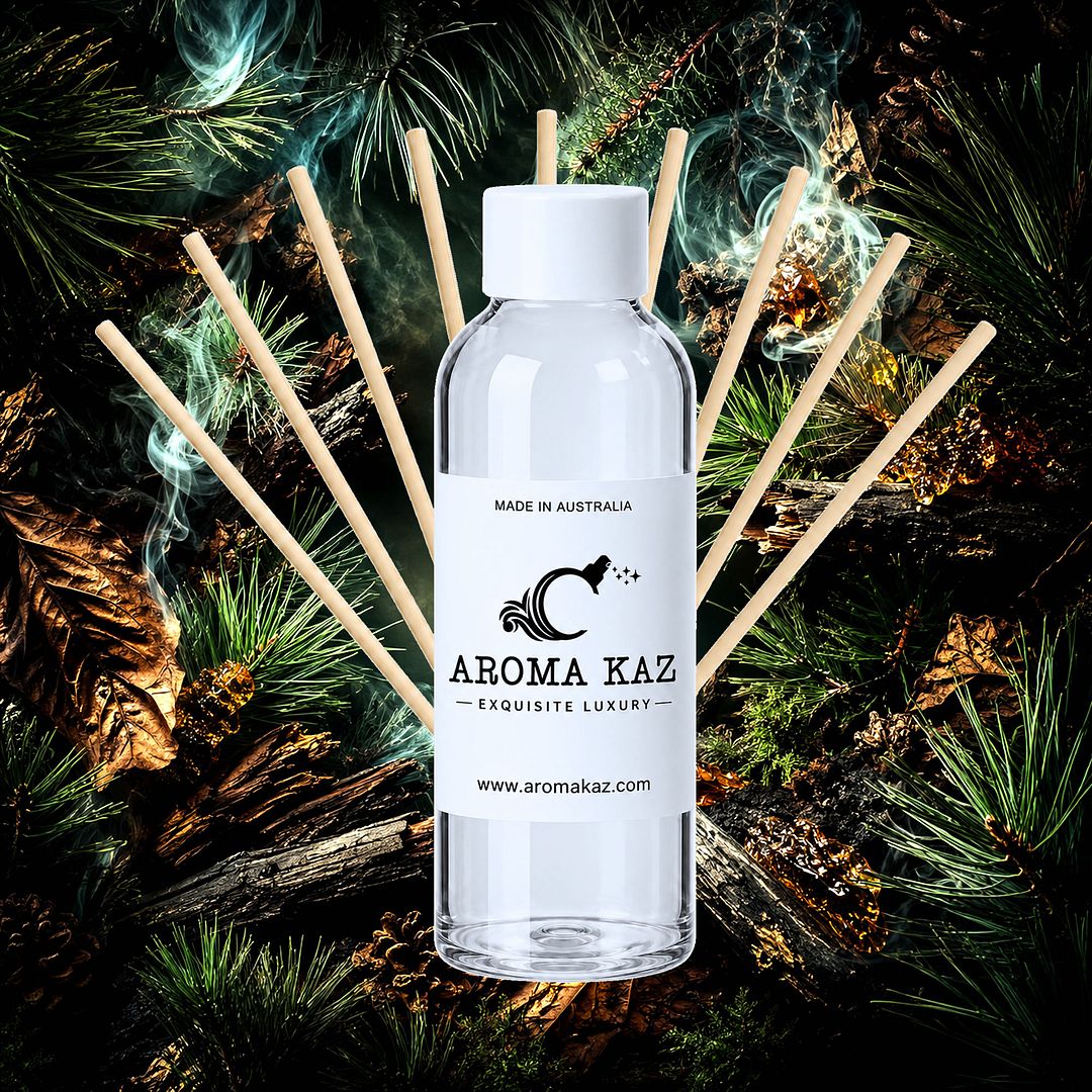 Tobacco Pines Diffuser Fragrance Oil Refill – vegan, cruelty-free featuring warm tobacco, earthy woods, and rustic pine notes, handmade in Australia.