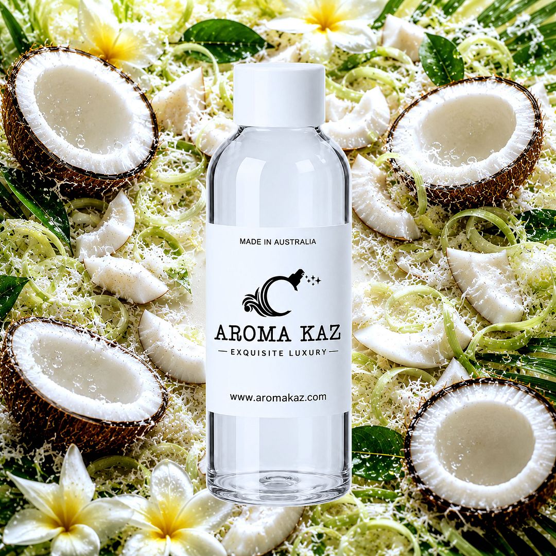 Coconut Lemongrass fragrance oil for candle making, soap making and perfume blending – vegan, cruelty-free featuring coconut and citrusy lemongrass blend, handmade in Australia.