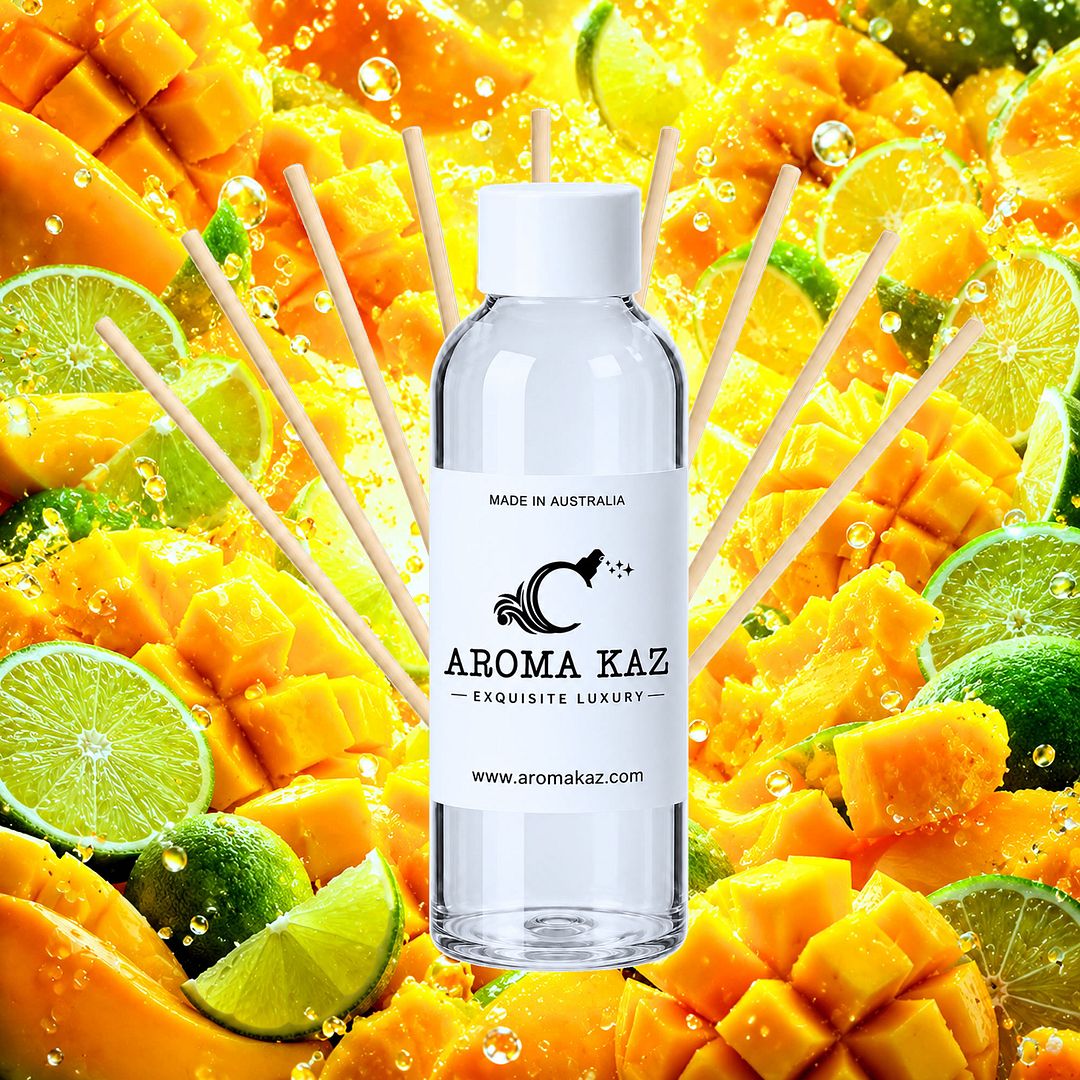 Thai Lime & Mango Diffuser Fragrance Oil Refill – vegan, cruelty-free featuring juicy mango and bright zesty lime, handmade in Australia.
