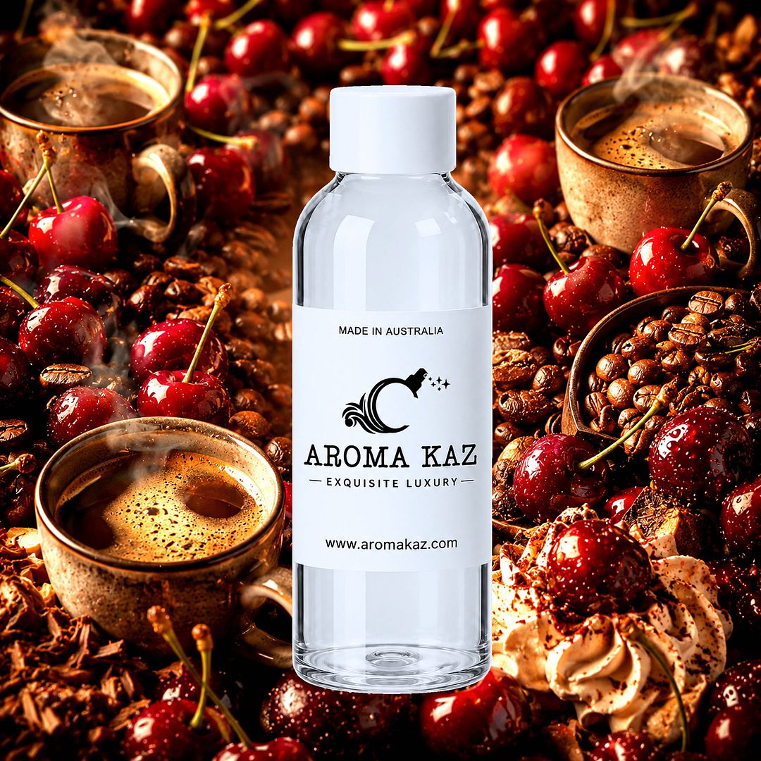 Cherry Coffee fragrance oil for candle making, soap making and perfume blending – vegan, cruelty-free featuring bold coffee with sweet cherry notes, handmade in Australia.