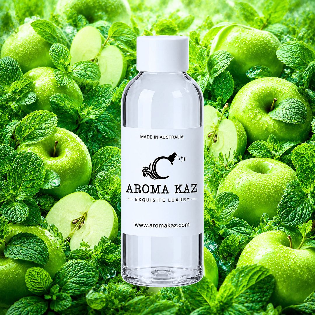 Apple Mint fragrance oil for candle making, soap making and perfume blending – vegan, cruelty-free featuring crisp apple and cool mint notes, handmade in Australia.