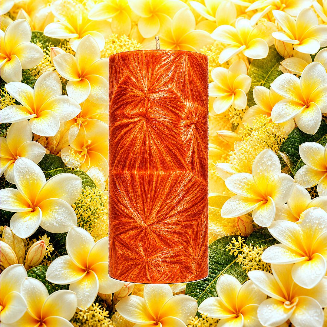 Frangipani plant based Pillar Candle – vegan, cruelty-free featuring sweet tropical frangipani, handmade in Australia.