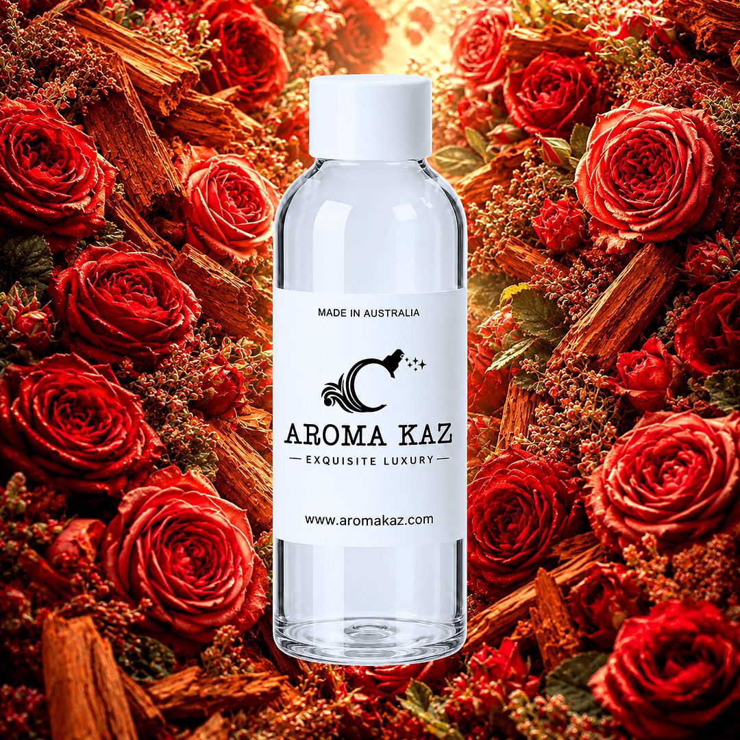 Sandalwood Rose fragrance oil for candle making, soap making and perfume blending – vegan, cruelty-free featuring smooth sandalwood and romantic roses, handmade in Australia.