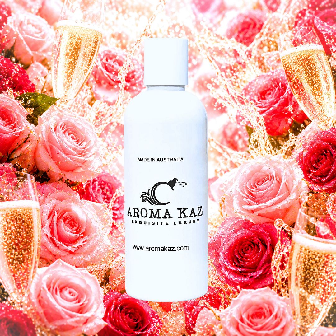 Champagne Roses Body Wash Shower Gel – vegan, cruelty-free featuring sparkling rose floral aroma, handmade in Australia.