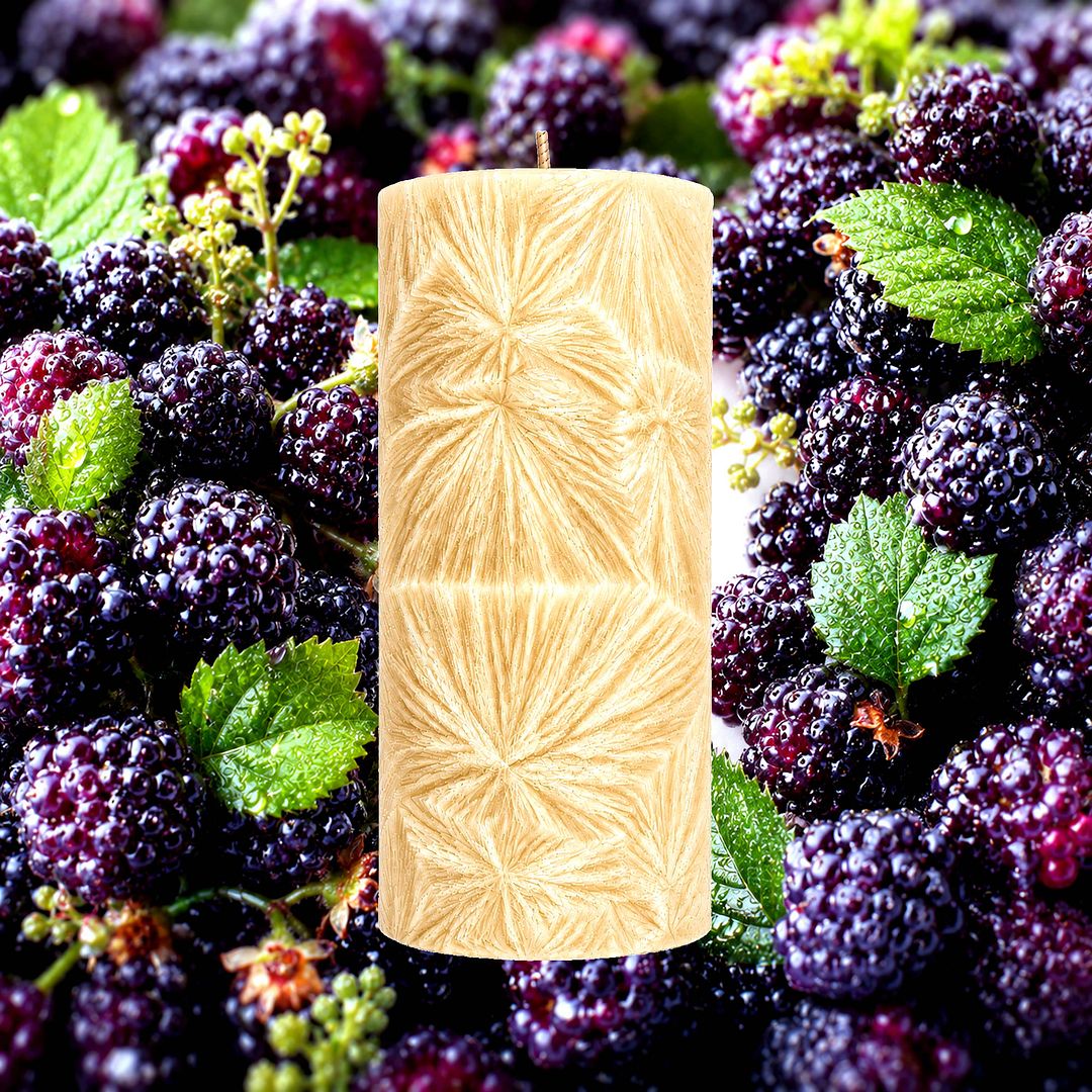 Black Raspberries plant based Pillar Candle – vegan, cruelty-free featuring fruity berry aroma with juicy raspberry notes, handmade in Australia.