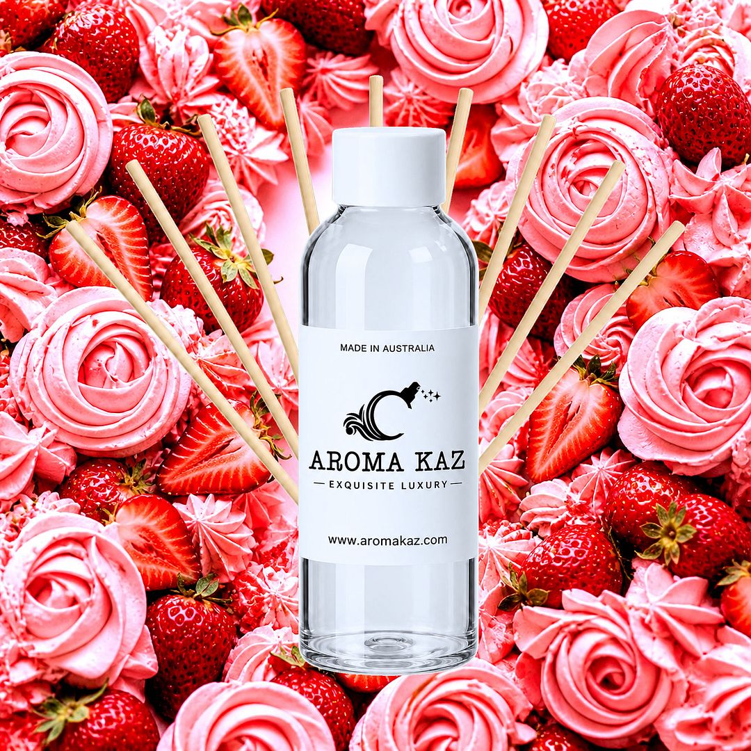 Strawberry Buttercream Diffuser Fragrance Oil Refill – vegan, cruelty-free featuring juicy strawberry frosting and creamy buttercream aroma, handmade in Australia.