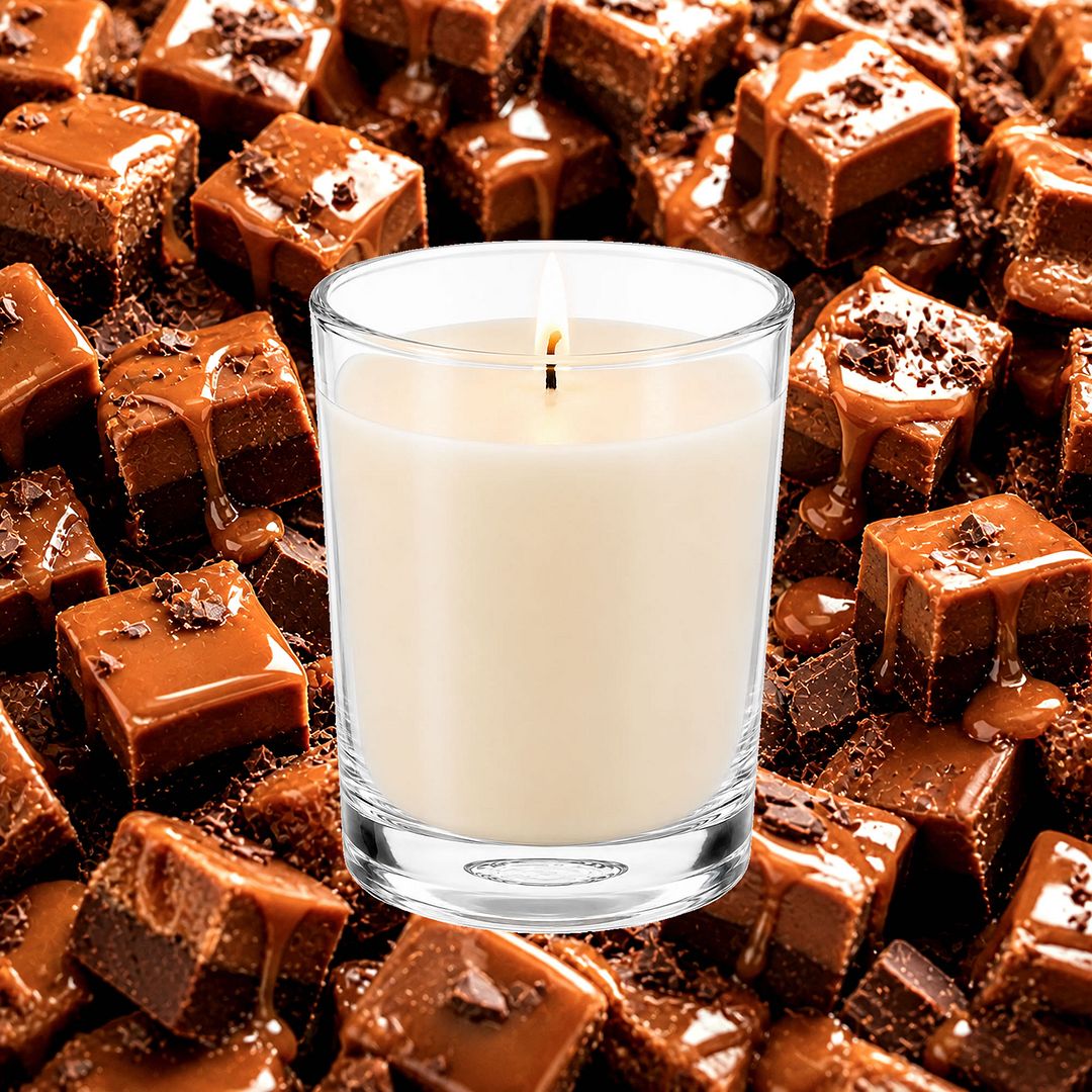 Chocolate Caramel Fudge Scented Votive Candles eco soy plant based – vegan, cruelty-free featuring decadent chocolate and caramel fudge fragrance, handmade in Australia.