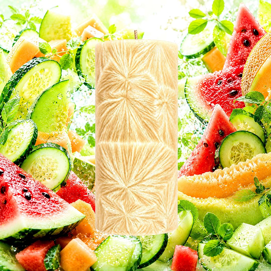 Cucumber Melon Dew plant based Pillar Candle – vegan, cruelty-free featuring crisp cucumber and juicy melon notes, handmade in Australia.