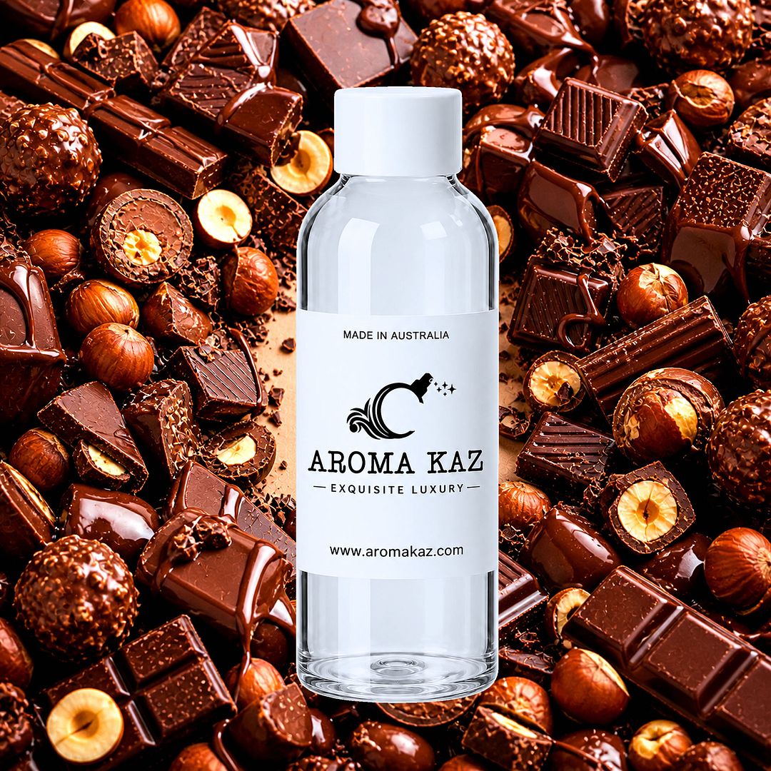 Chocolate Hazelnut fragrance oil for candle making, soap making and perfume blending – vegan, cruelty-free featuring creamy chocolate and toasted hazelnut fragrance, handmade in Australia.