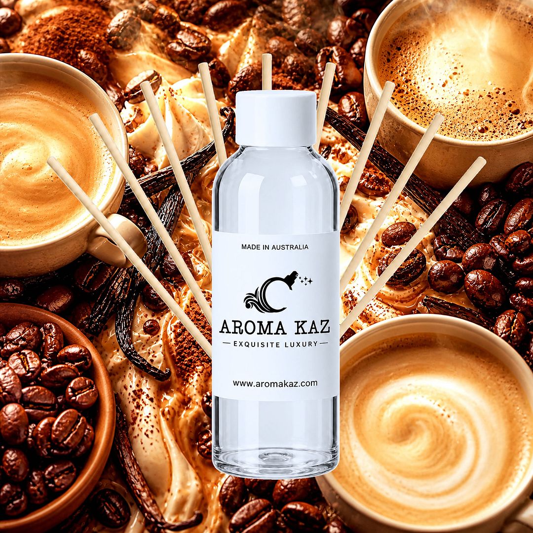 Coffee & Vanilla Diffuser Fragrance Oil Refill – vegan, cruelty-free featuring smooth coffee and creamy vanilla aroma, handmade in Australia.