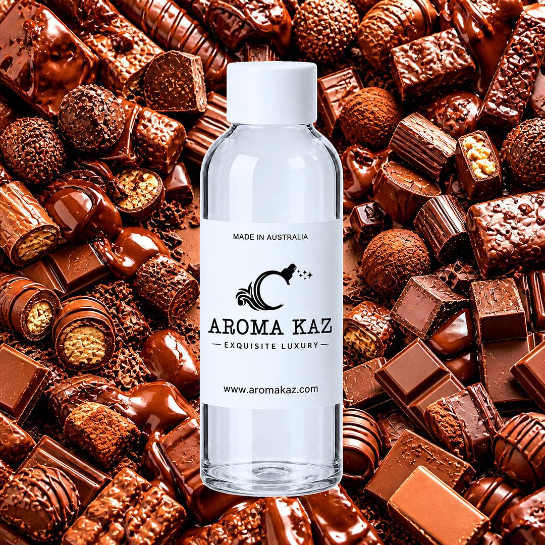 Chocolate fragrance oil for candle making, soap making and perfume blending – vegan, cruelty-free featuring rich chocolate aroma, handmade in Australia.