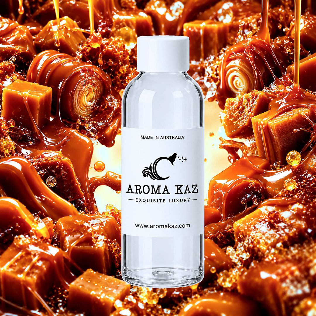 Creamy Caramel fragrance oil for candle making, soap making and perfume blending – vegan, cruelty-free featuring a rich buttery caramel aroma, handmade in Australia.