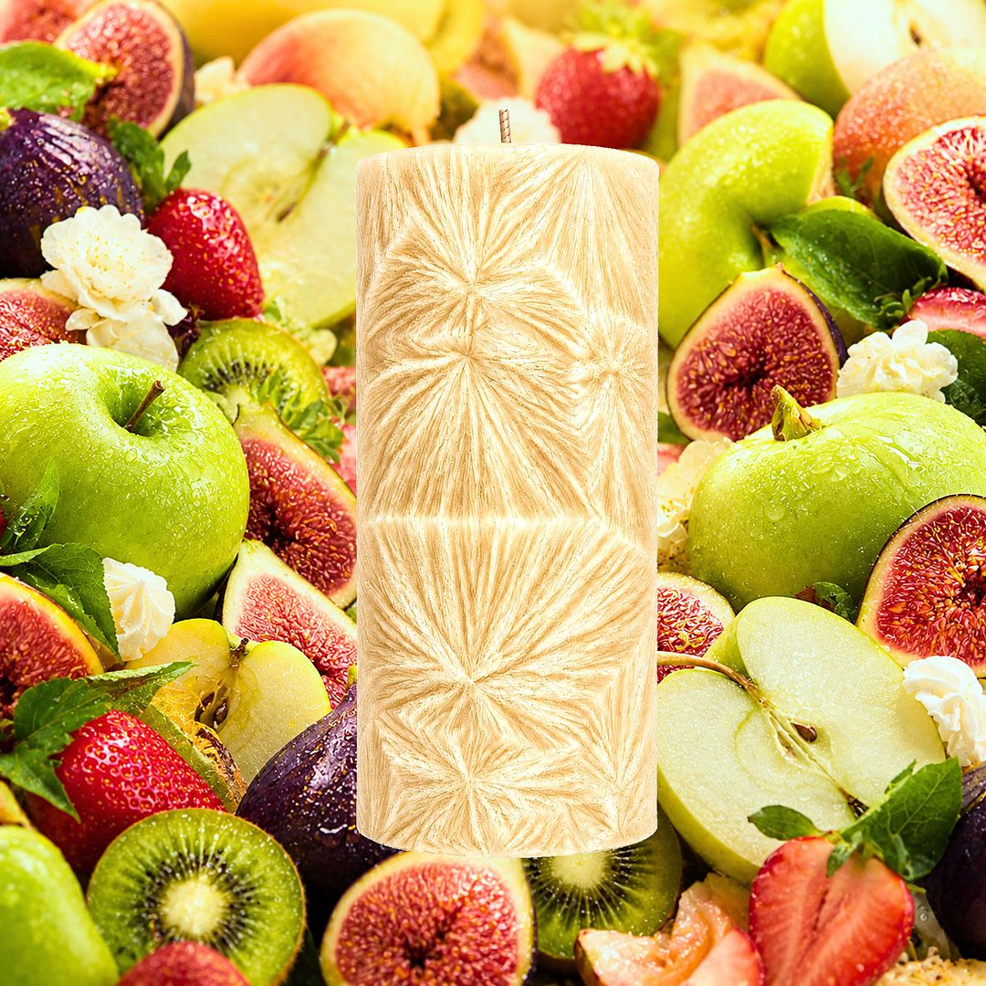 Fresh Fig Fatale plant based Pillar Candle – vegan, cruelty-free featuring sensual ripe figs, green apples, fruity kiwi and juicy strawberries, handmade in Australia.