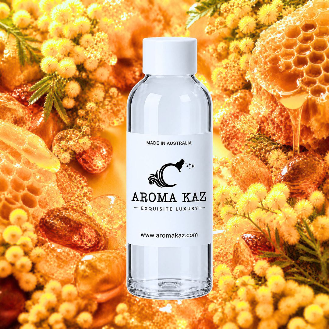 Amber Wattle & Wild Honey fragrance oil for candle making, soap making and perfume blending – vegan, cruelty-free featuring sweet honeyed florals, handmade in Australia.