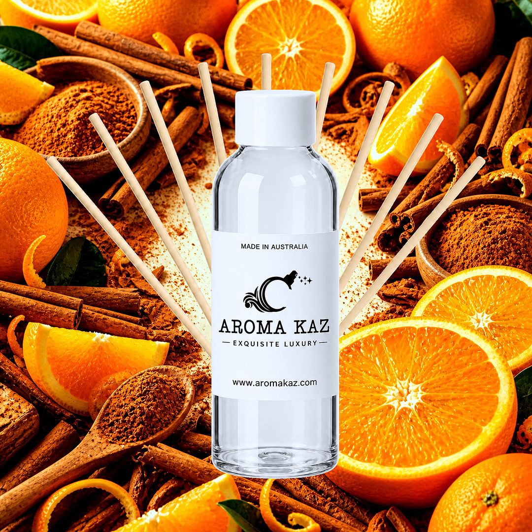 Cinnamon & Sweet Orange Diffuser Fragrance Oil Refill – vegan, cruelty-free featuring citrus and warm cinnamon spice blend, handmade in Australia.