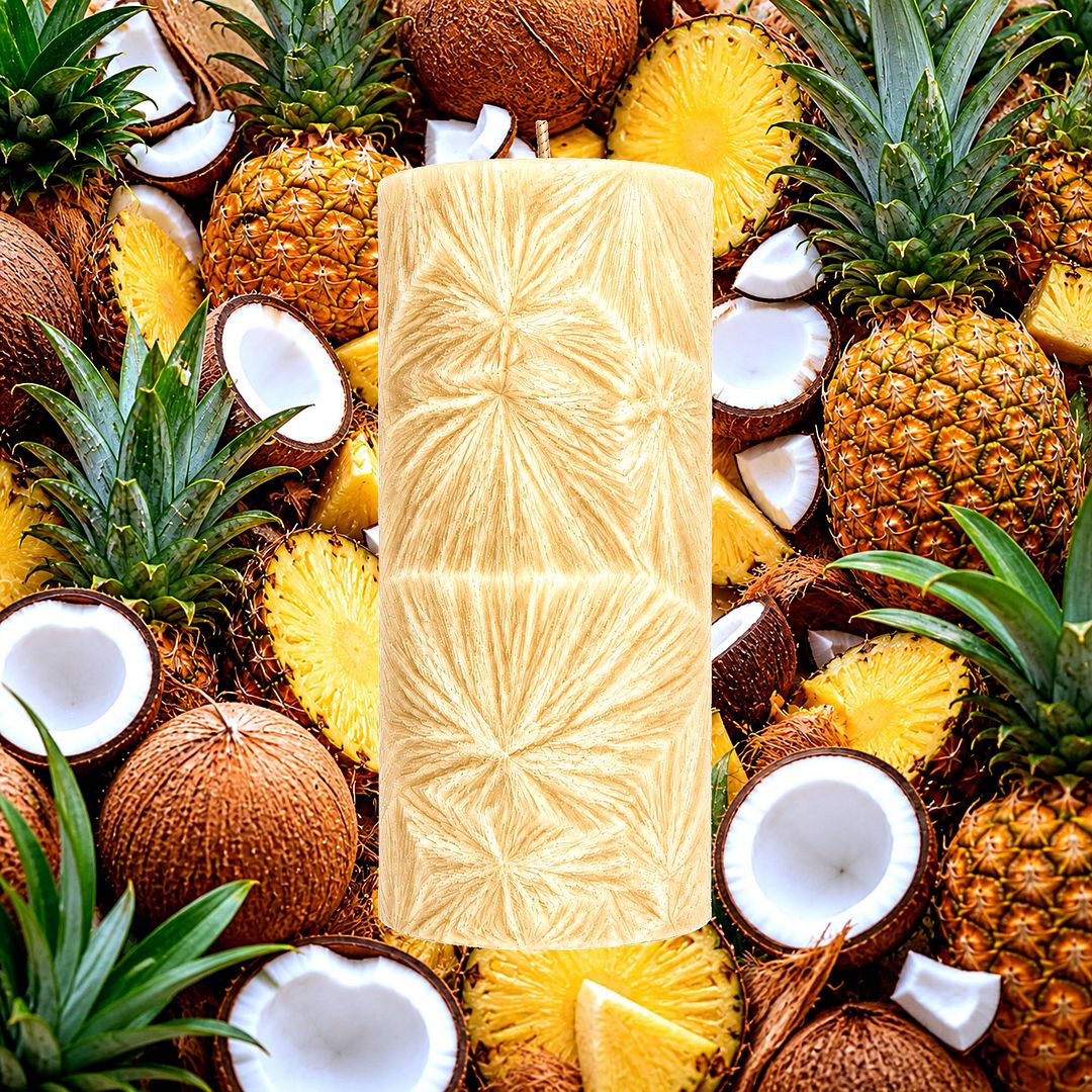 Coconut Pineapple plant based Pillar Candle – vegan, cruelty-free featuring tropical coconut and juicy pineapple, handmade in Australia.