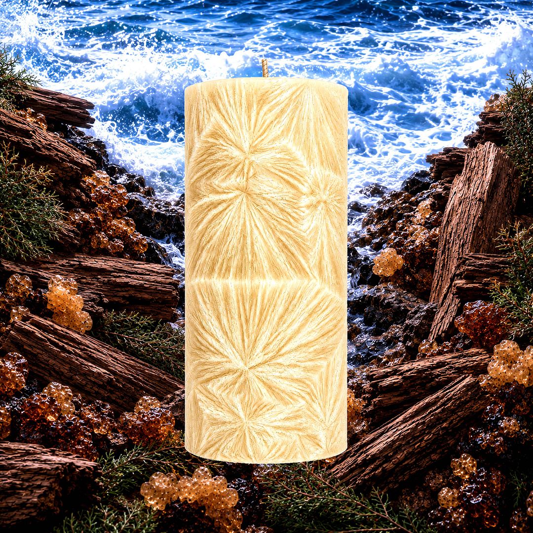 Old Spiced Passion plant based Pillar Candle – vegan, cruelty-free featuring warm masculine spices and smooth wood notes, handmade in Australia.