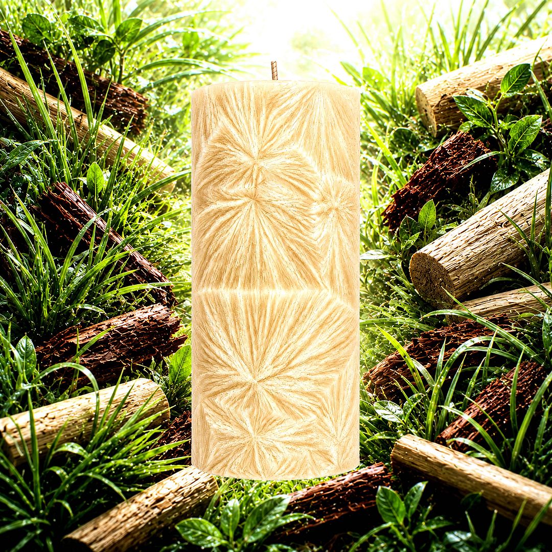 Sandalwood & Citronella plant based Pillar Candle – vegan, cruelty-free featuring warm sandalwood and crisp citronella notes, handmade in Australia.