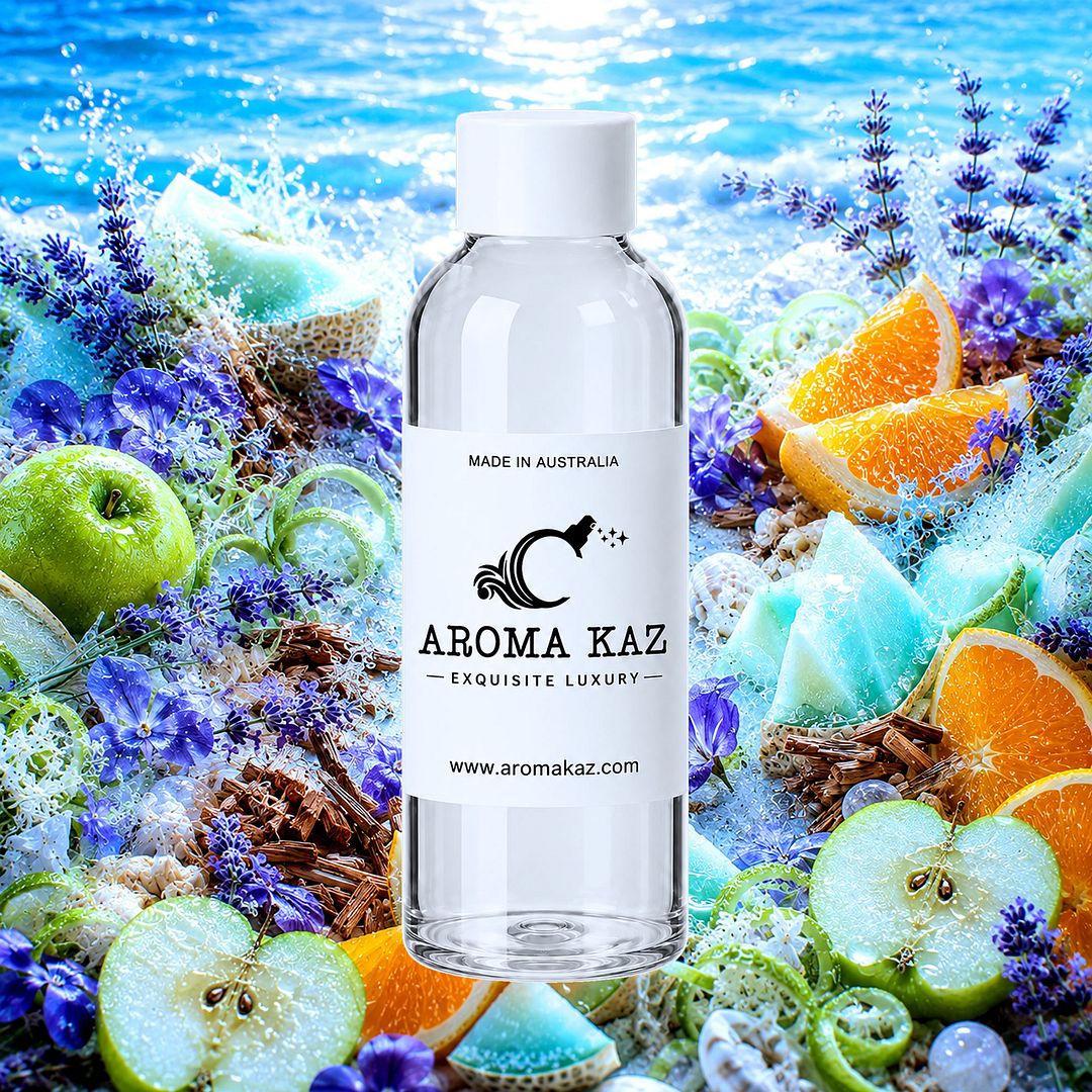 Ocean Whispers fragrance oil for candle making, soap making and perfume blending – vegan, cruelty-free featuring fresh sea breeze and soft aquatic notes, handmade in Australia.
