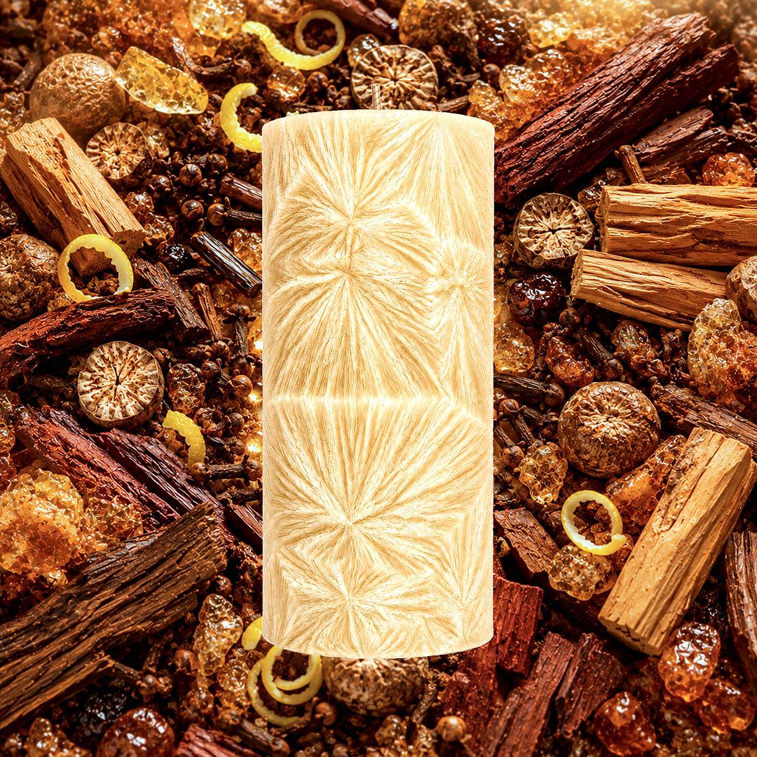 Moroccan Spice plant based Pillar Candle – vegan, cruelty-free featuring warm aromatic spices and sensual amber notes, handmade in Australia.