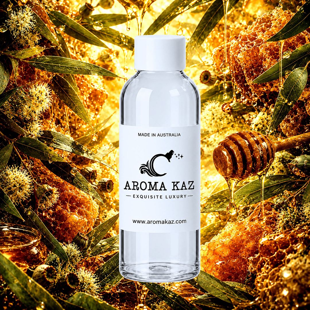 Eucalyptus & Honey fragrance oil for candle making, soap making and perfume blending – vegan, cruelty-free featuring soothing eucalyptus and warm natural honey, handmade in Australia.