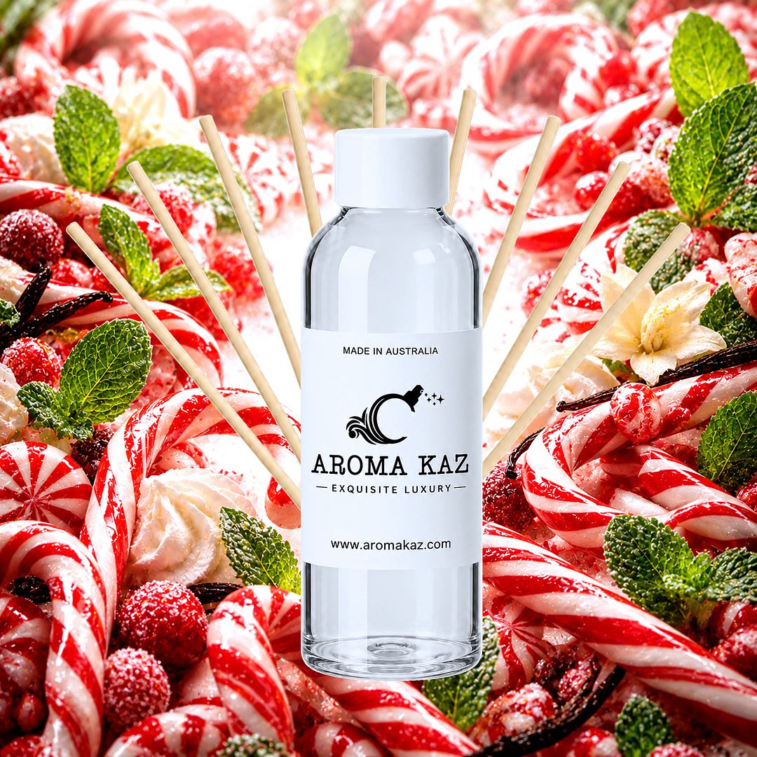 Candy Cane Diffuser Fragrance Oil Refill – vegan, cruelty-free featuring refreshing peppermint candy aroma, handmade in Australia.