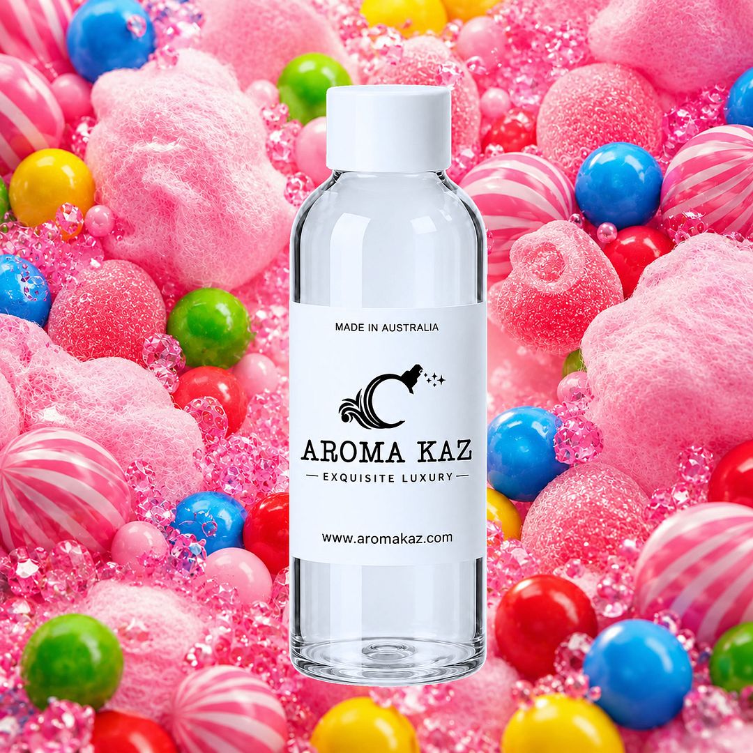 Cotton Candy Bubblegum fragrance oil for candle making, soap making and perfume blending – vegan, cruelty-free featuring a sweet bubblegum and cotton candy aroma, handmade in Australia.
