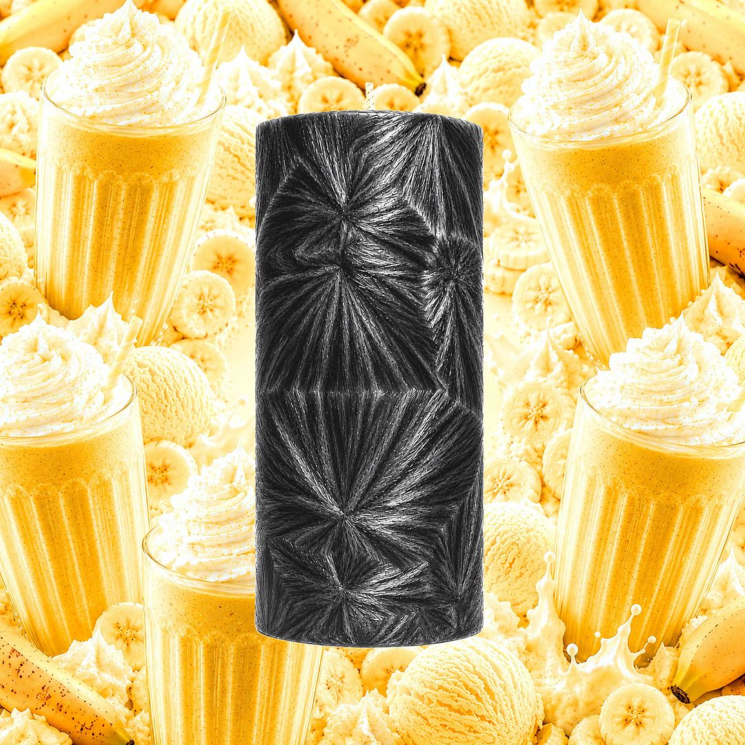 Banana Milkshake plant based Pillar Candle – vegan, cruelty-free featuring creamy banana milk aroma, handmade in Australia.