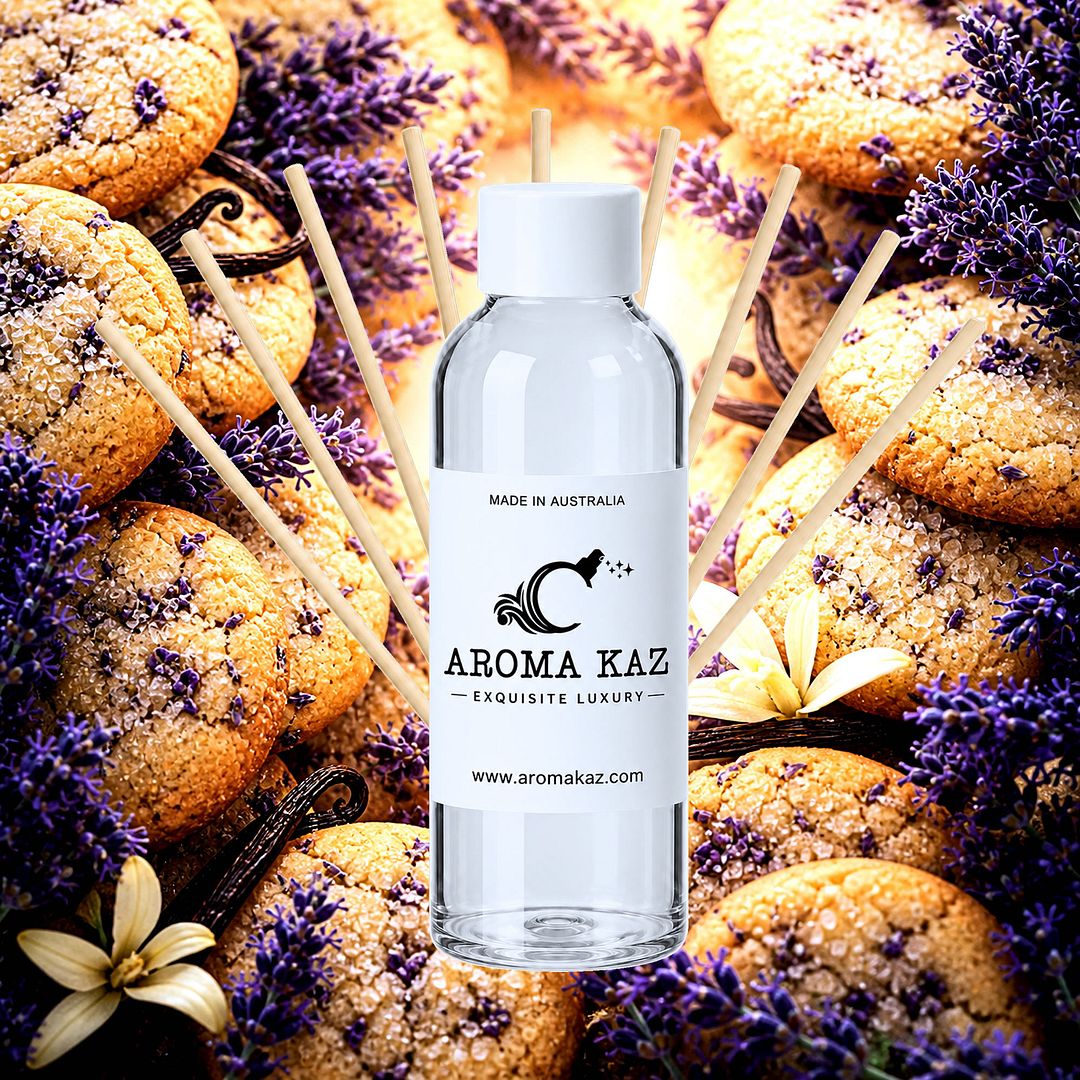 Lavender Cookies Diffuser Fragrance Oil Refill – vegan, cruelty-free featuring sweet vanilla cookies and a floral lavender aroma, handmade in Australia.