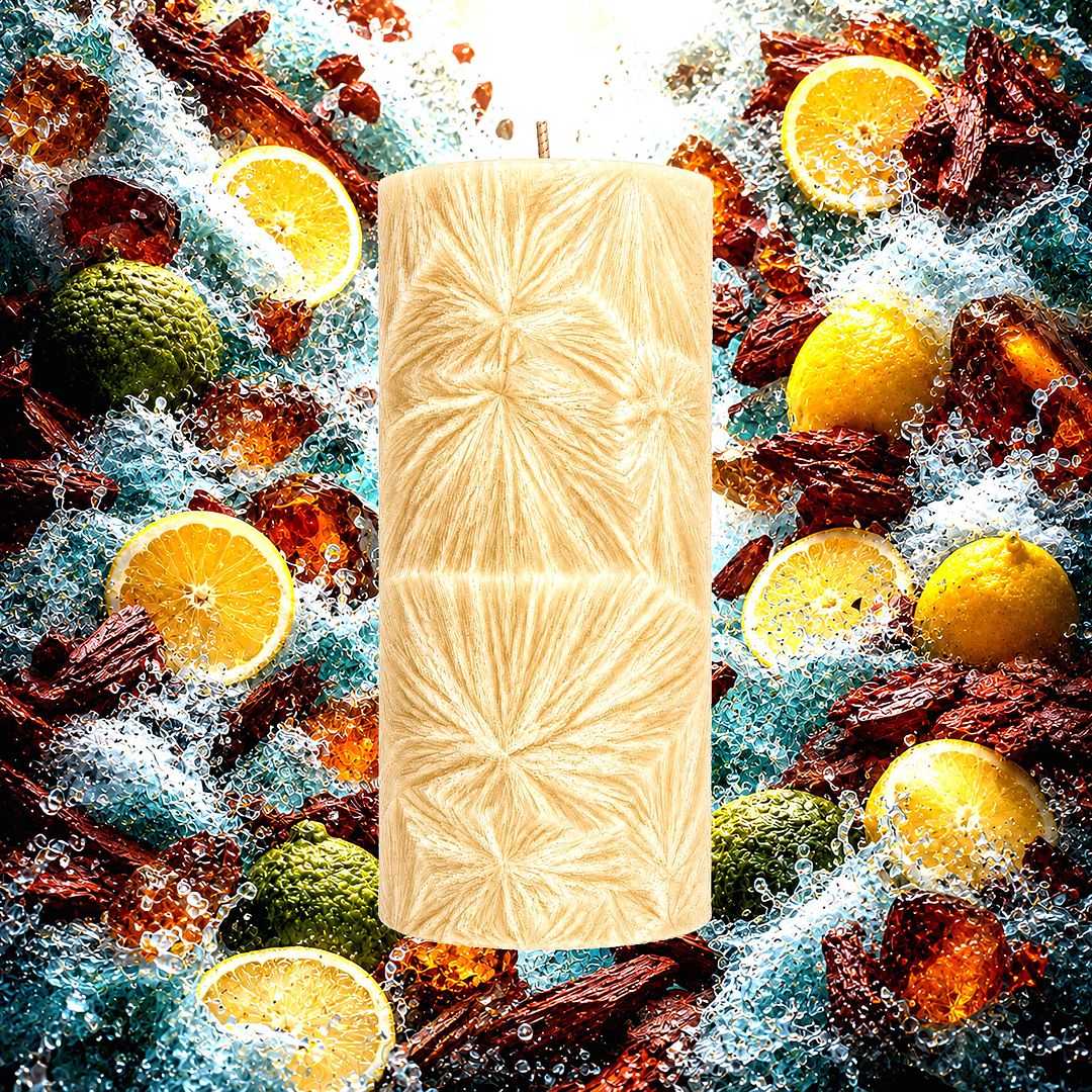 Sea Foam & Balsam plant based Pillar Candle – vegan, cruelty-free featuring breezy sea foam and cool balsam woods, handmade in Australia.