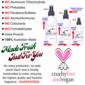 Perfume body spray mist - vegan and cruelty-free unisex fragrance made in Australia. A gentle, long-lasting scent suitable for women, men, teens, and adults. Ideal for all skin types and makes a thoughtful gift for him or her.