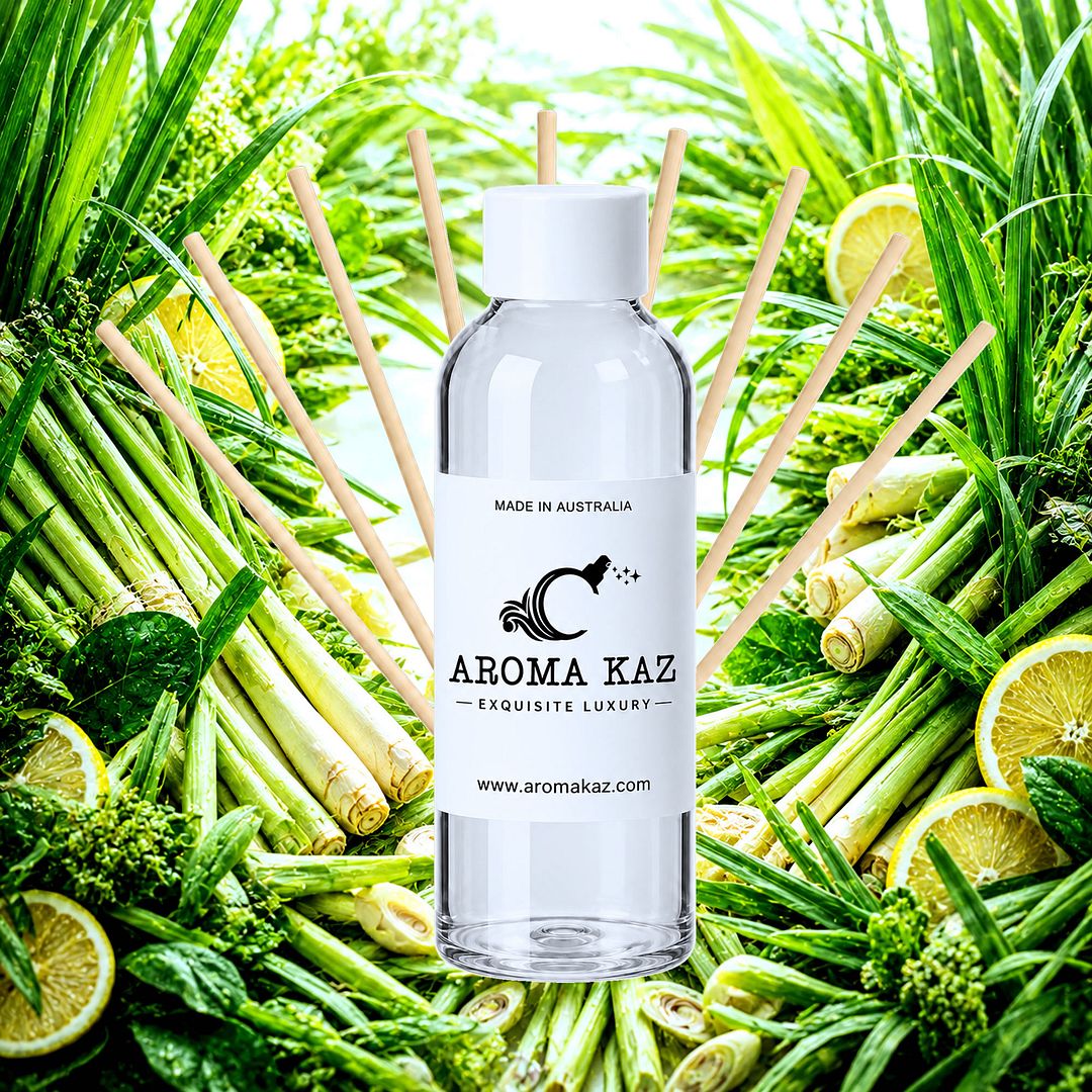 Lemongrass Citronella Diffuser Fragrance Oil Refill – vegan, cruelty-free featuring citrus lemongrass and crisp citronella, handmade in Australia.