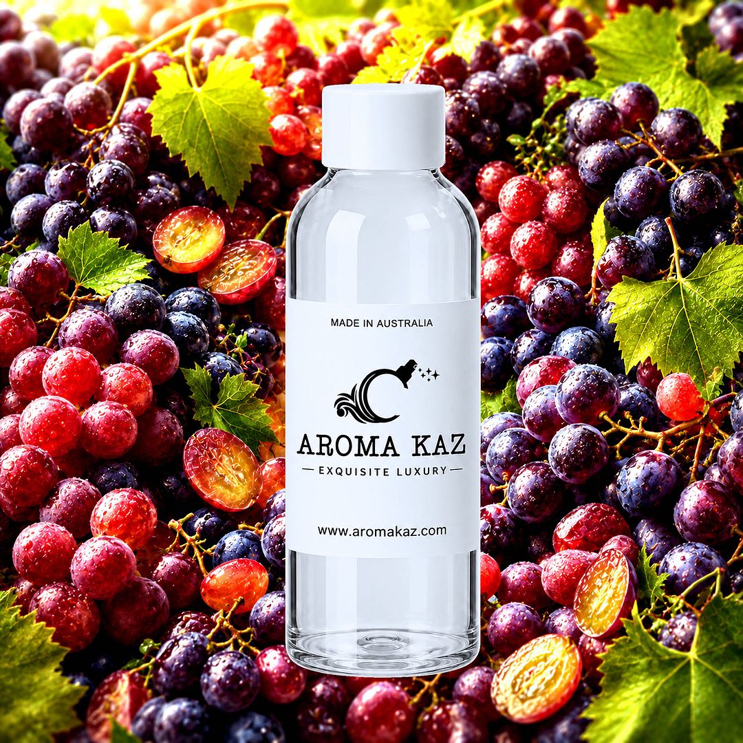 Australian Grape fragrance oil for candle making, soap making and perfume blending – vegan, cruelty-free featuring fruity grape aroma, handmade in Australia.