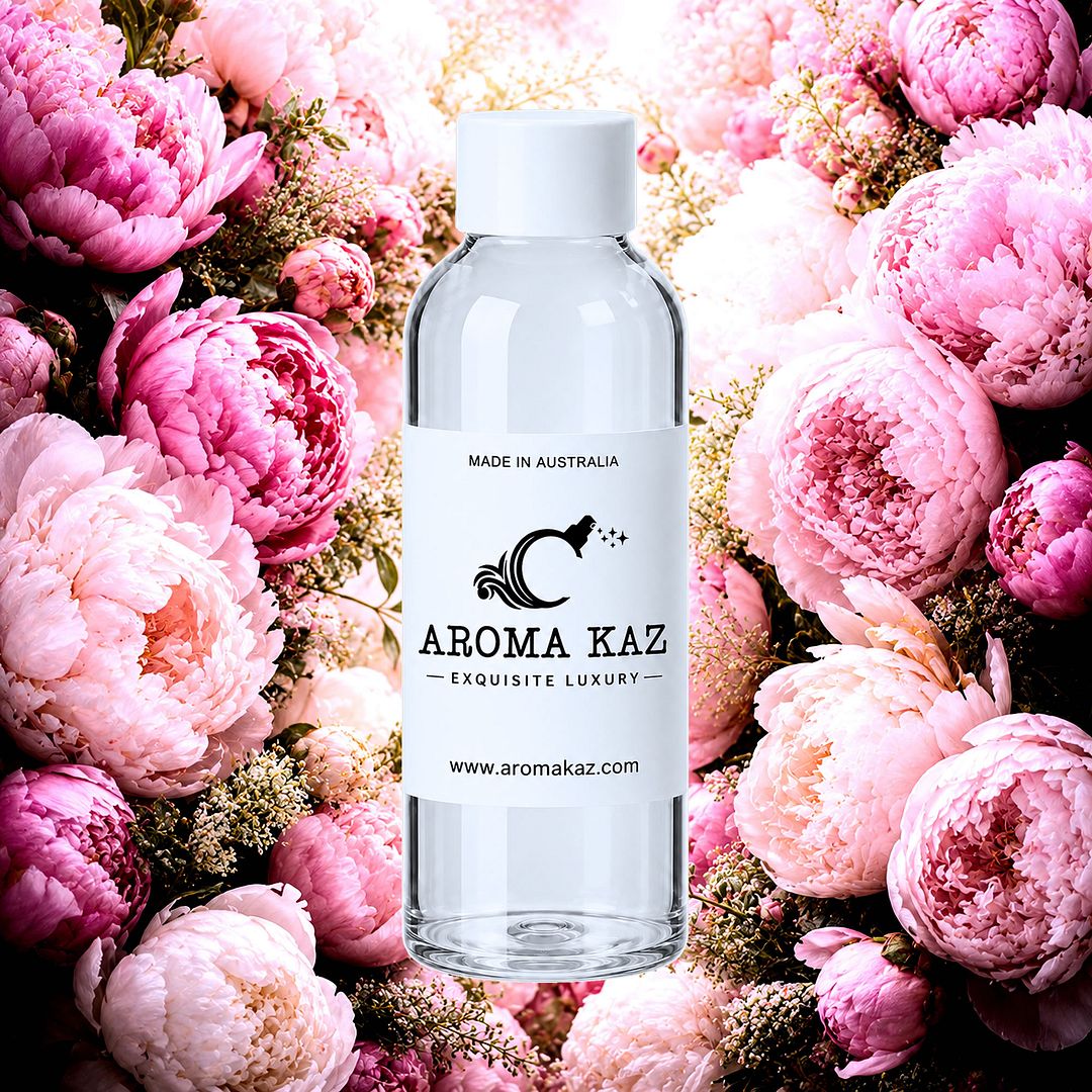Peony fragrance oil for candle making, soap making and perfume blending – vegan, cruelty-free featuring soft romantic peony blossoms, handmade in Australia.