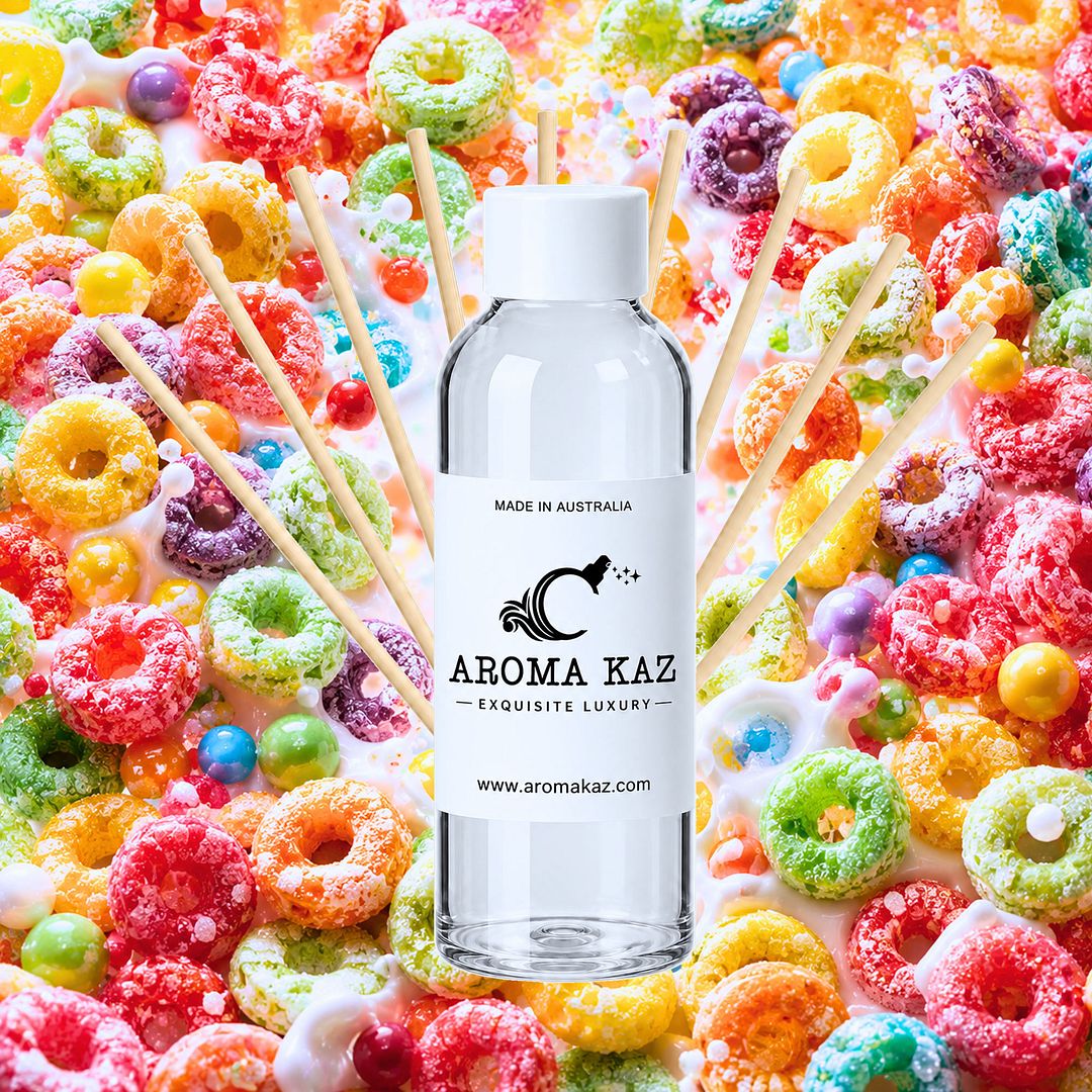 Fruity Rings Cereal Diffuser Fragrance Oil Refill – vegan, cruelty-free featuring sweet fruity cereal aroma, handmade in Australia.