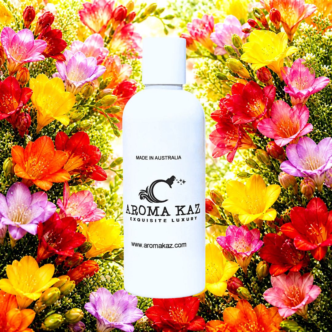 Freesia Couture Body Massage Oil – vegan, cruelty-free, plant-based hydrating oil with elegant fresh freesia and light citrus florals, handmade in Australia.