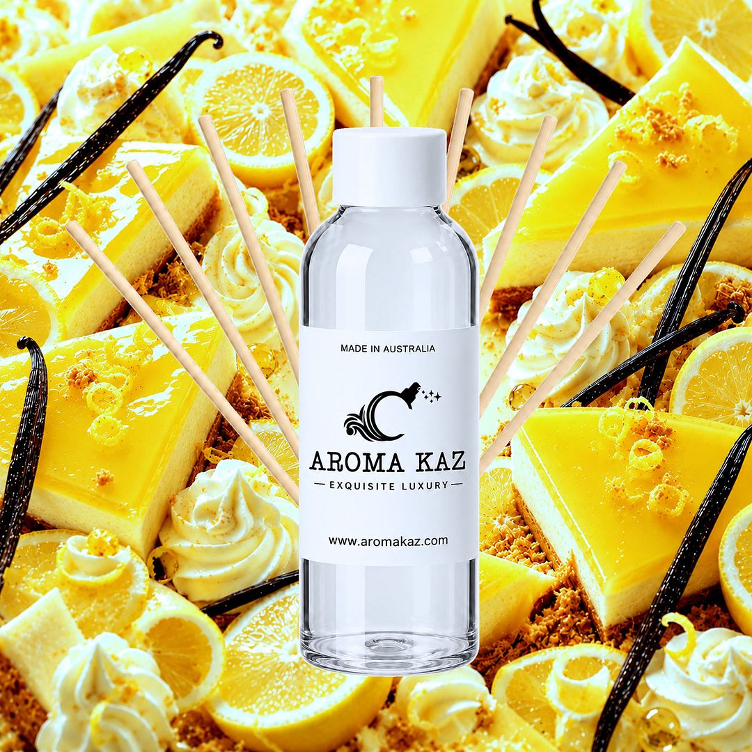 Lemon Cheesecake Diffuser Fragrance Oil Refill – vegan, cruelty-free featuring sweet creamy lemon dessert aroma, handmade in Australia.