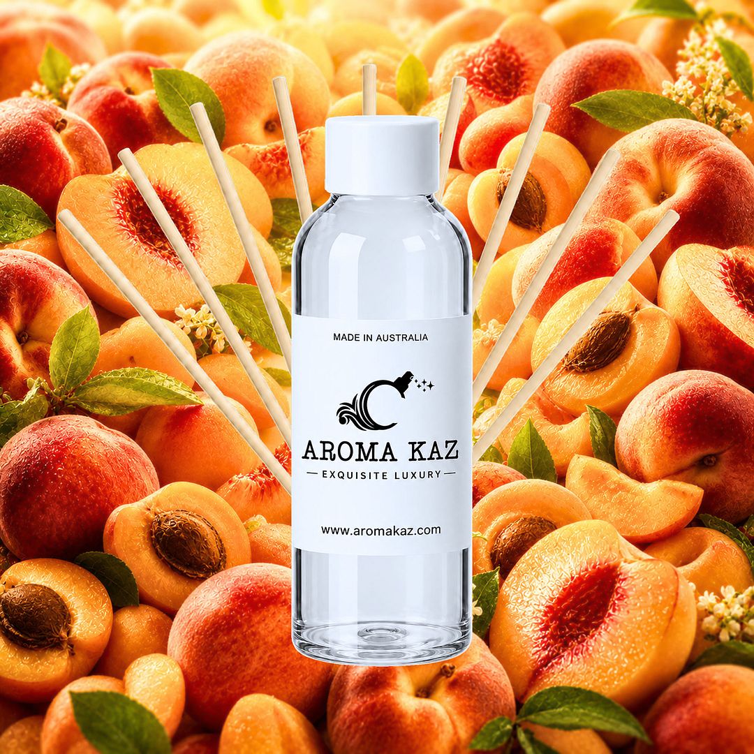 Apricot Peaches Diffuser Fragrance Oil Refill – vegan, cruelty-free featuring sweet apricot and peach notes, handmade in Australia.