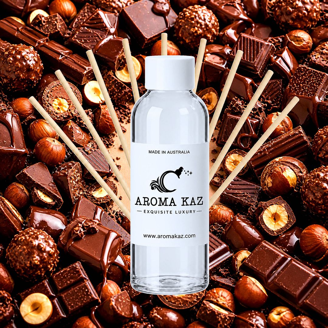 Chocolate Hazelnut Diffuser Fragrance Oil Refill – vegan, cruelty-free featuring creamy chocolate and toasted hazelnut fragrance, handmade in Australia.
