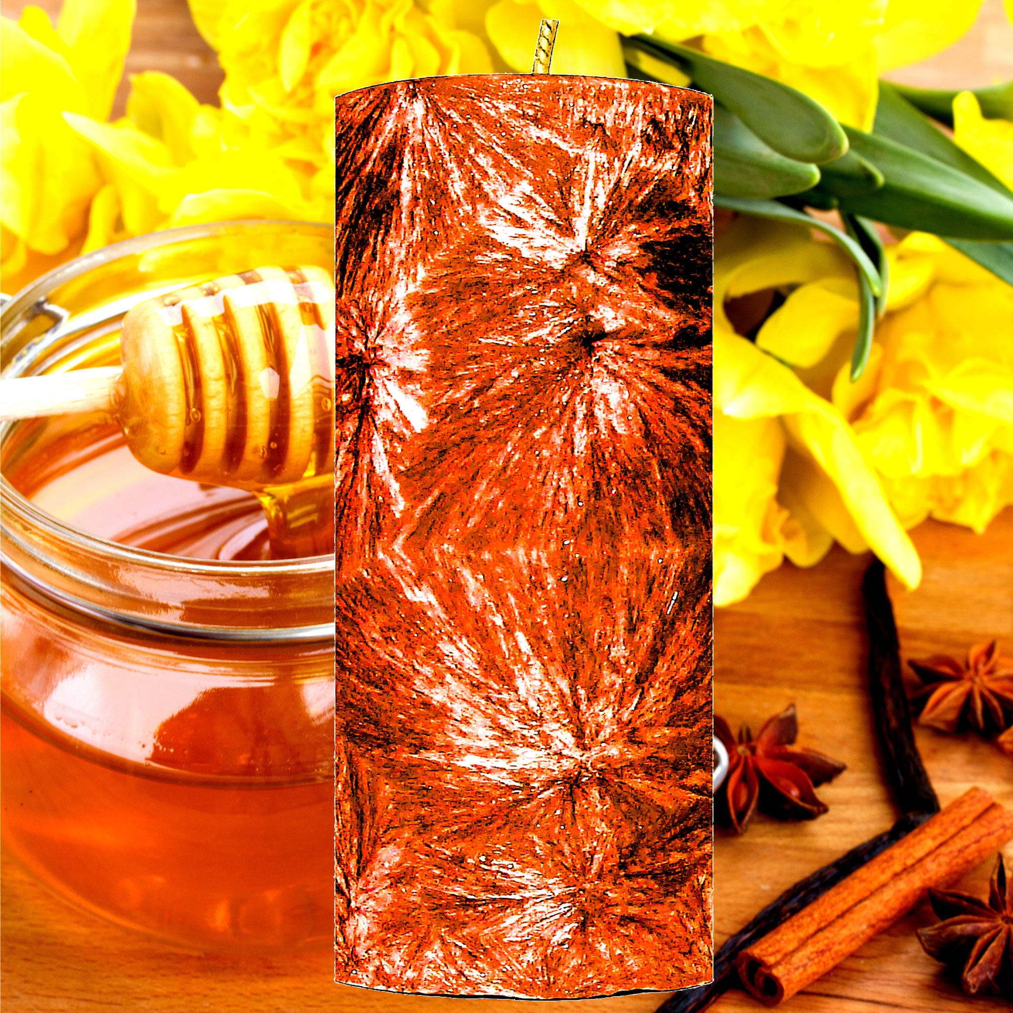 Amber Wattle & Wild Honey Pillar Candle – Plant-Based, Eco-Friendly, Vegan, Cruelty Free